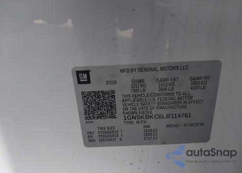 2020 Chevrolet Tahoe 4Wd Lt z USA, uszkodzony, nr VIN 1GNSKBKC6LR114761